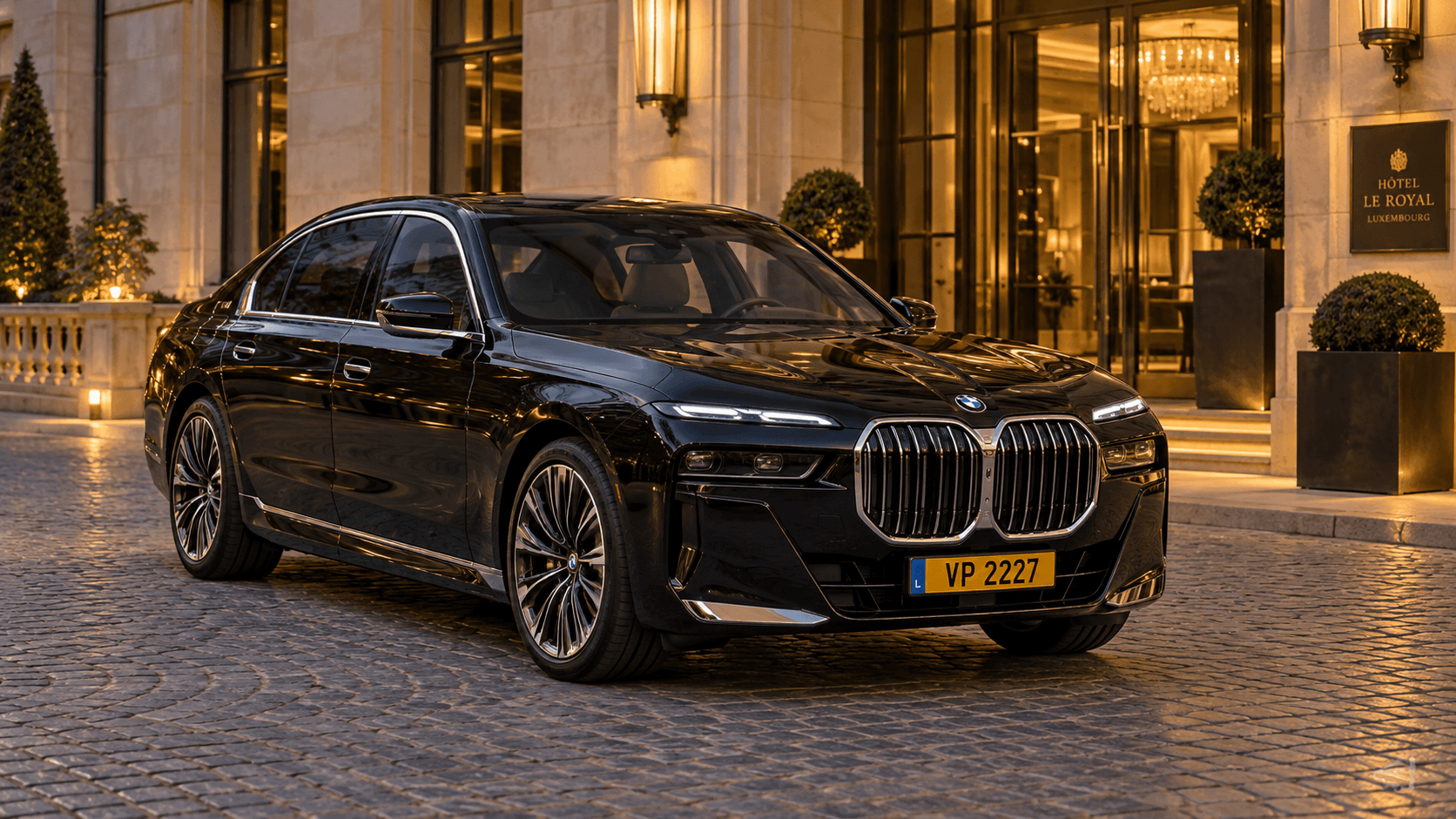 BMW 7 Series VP 2227 outside a hotel