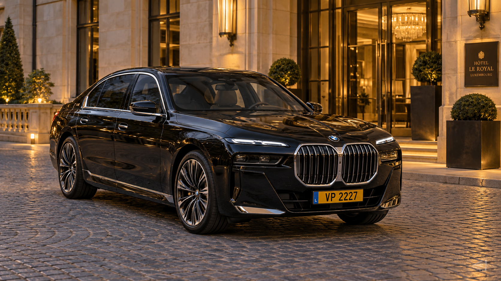 BMW 7 Series VP 2227 outside a hotel